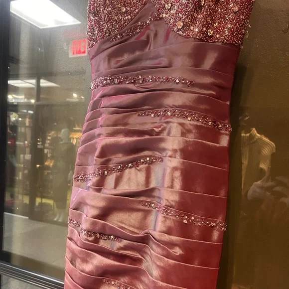 xcite y2k purple silver iridescent beaded prom dress maxi fluted bow pink - Picture 6 of 13